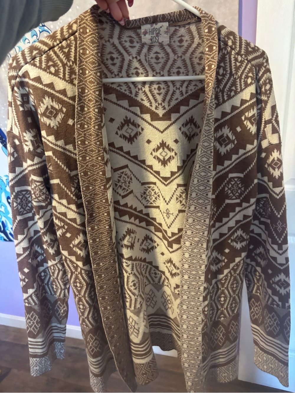 Hippie Rose Brown & Cream Aztec Knit Open Cardigan